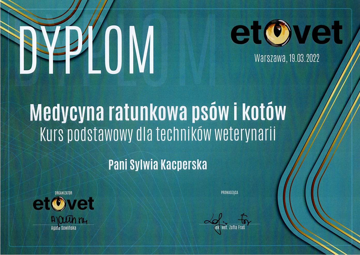 Pet School - Kurs podstawowy dla techników weterynarii „Medycyna ratunkowa psów i kotów” prowadzony przez lek. wet. Zofię Fraś