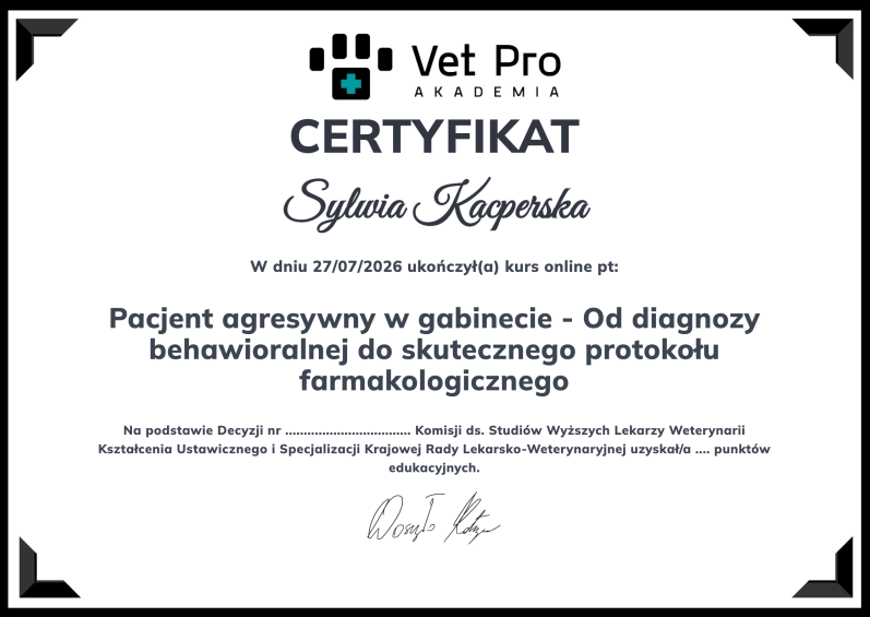 Pet School - Pacjent agresywny w gabinecie - Od diagnozy behawioralnej do skutecznego protokołu farmakologicznego”